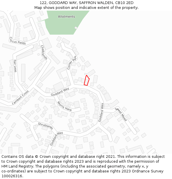 122, GODDARD WAY, SAFFRON WALDEN, CB10 2ED: Location map and indicative extent of plot