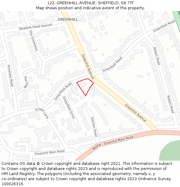 122, GREENHILL AVENUE, SHEFFIELD, S8 7TF: Location map and indicative extent of plot