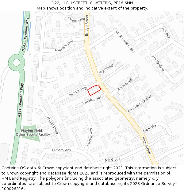 122, HIGH STREET, CHATTERIS, PE16 6NN: Location map and indicative extent of plot