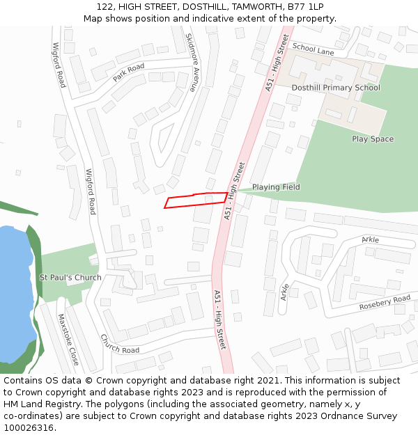 122, HIGH STREET, DOSTHILL, TAMWORTH, B77 1LP: Location map and indicative extent of plot