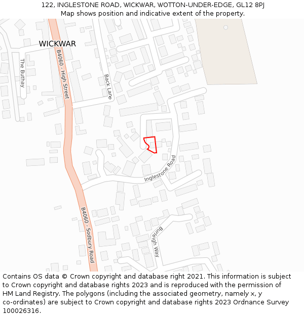 122, INGLESTONE ROAD, WICKWAR, WOTTON-UNDER-EDGE, GL12 8PJ: Location map and indicative extent of plot
