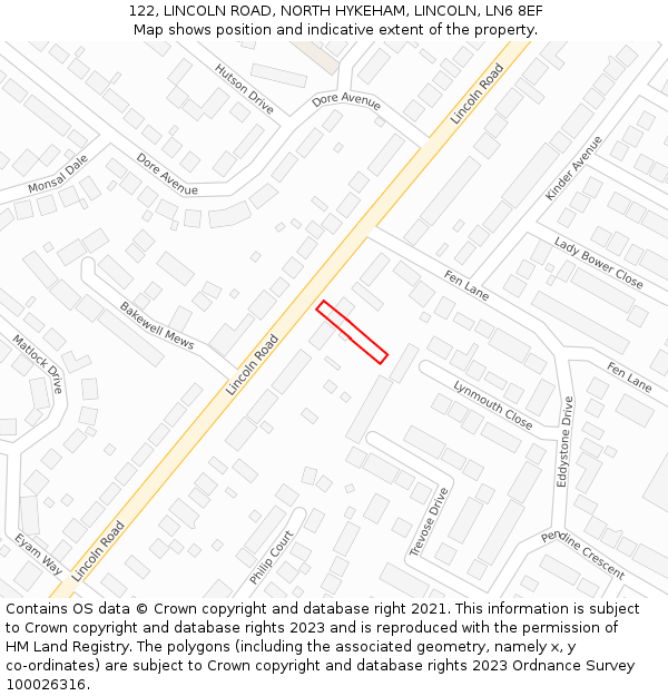 122, LINCOLN ROAD, NORTH HYKEHAM, LINCOLN, LN6 8EF: Location map and indicative extent of plot
