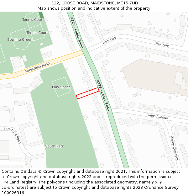 122, LOOSE ROAD, MAIDSTONE, ME15 7UB: Location map and indicative extent of plot
