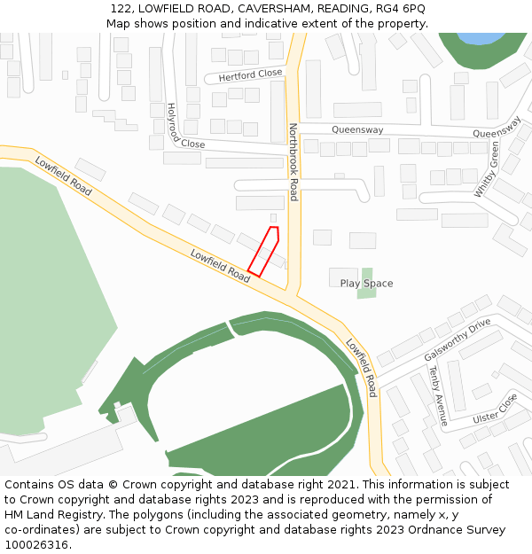 122, LOWFIELD ROAD, CAVERSHAM, READING, RG4 6PQ: Location map and indicative extent of plot