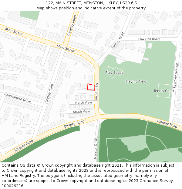 122, MAIN STREET, MENSTON, ILKLEY, LS29 6JS: Location map and indicative extent of plot