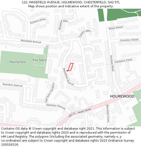 122, MASEFIELD AVENUE, HOLMEWOOD, CHESTERFIELD, S42 5TL: Location map and indicative extent of plot
