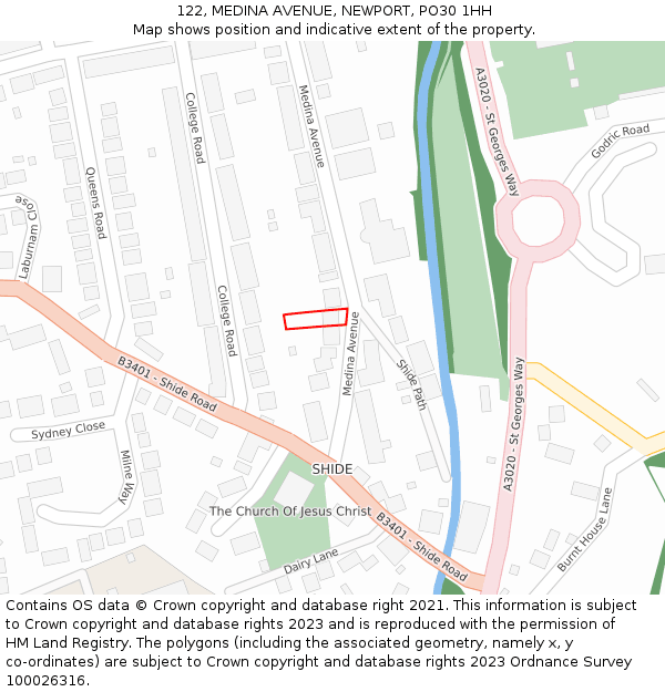 122, MEDINA AVENUE, NEWPORT, PO30 1HH: Location map and indicative extent of plot