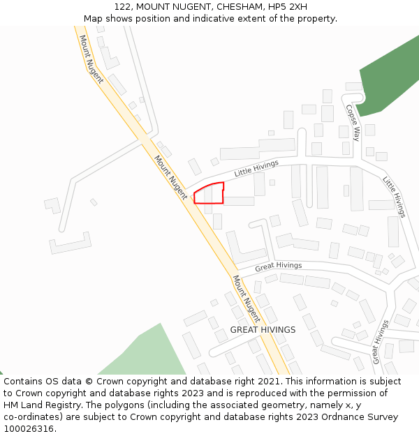122, MOUNT NUGENT, CHESHAM, HP5 2XH: Location map and indicative extent of plot