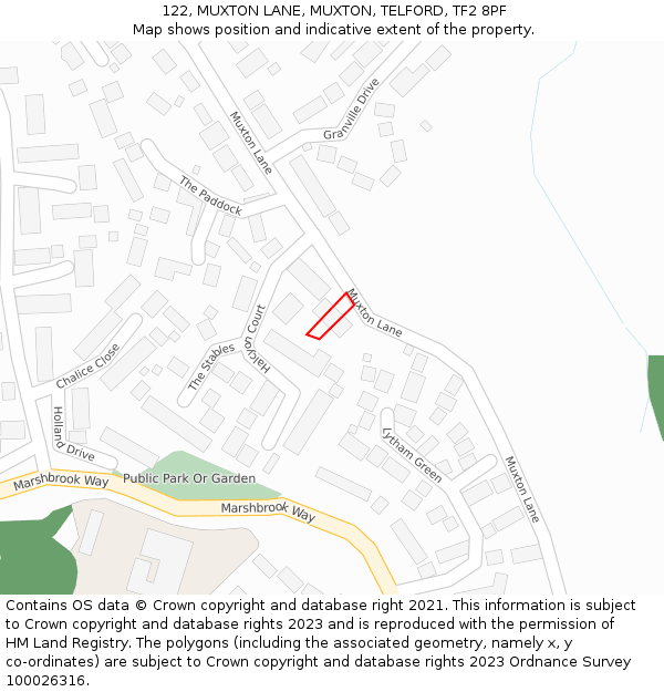 122, MUXTON LANE, MUXTON, TELFORD, TF2 8PF: Location map and indicative extent of plot