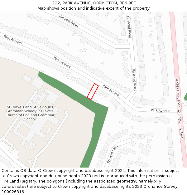 122, PARK AVENUE, ORPINGTON, BR6 9EE: Location map and indicative extent of plot