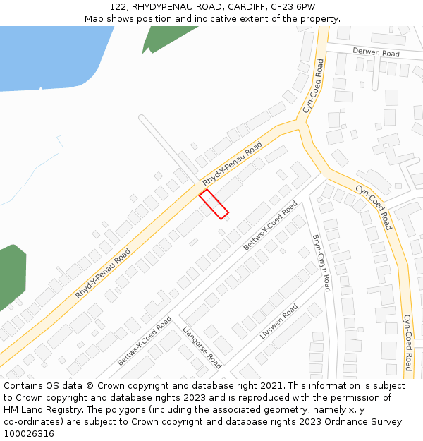 122, RHYDYPENAU ROAD, CARDIFF, CF23 6PW: Location map and indicative extent of plot