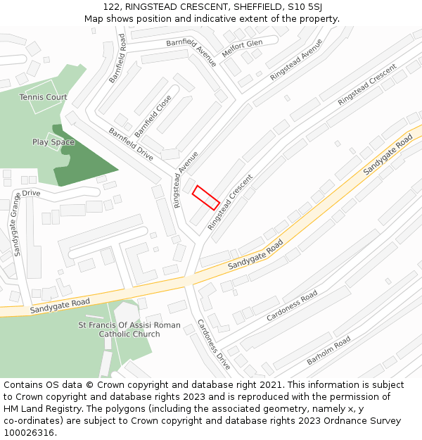 122, RINGSTEAD CRESCENT, SHEFFIELD, S10 5SJ: Location map and indicative extent of plot