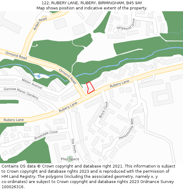 122, RUBERY LANE, RUBERY, BIRMINGHAM, B45 9AY: Location map and indicative extent of plot