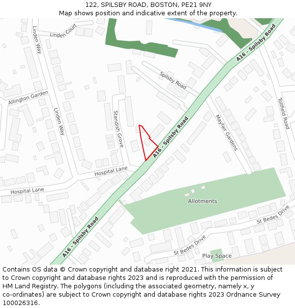 122, SPILSBY ROAD, BOSTON, PE21 9NY: Location map and indicative extent of plot