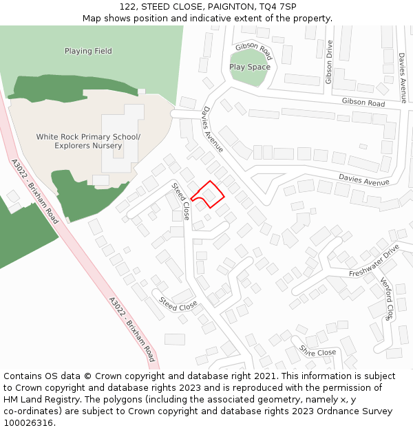 122, STEED CLOSE, PAIGNTON, TQ4 7SP: Location map and indicative extent of plot
