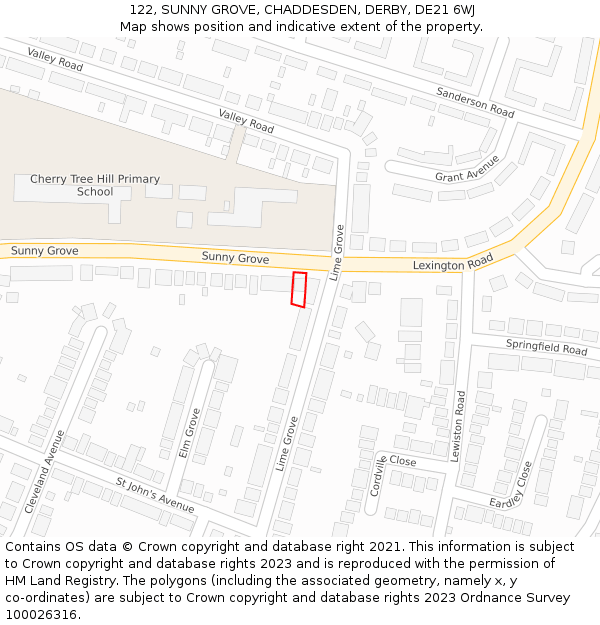 122, SUNNY GROVE, CHADDESDEN, DERBY, DE21 6WJ: Location map and indicative extent of plot