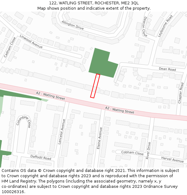 122, WATLING STREET, ROCHESTER, ME2 3QL: Location map and indicative extent of plot