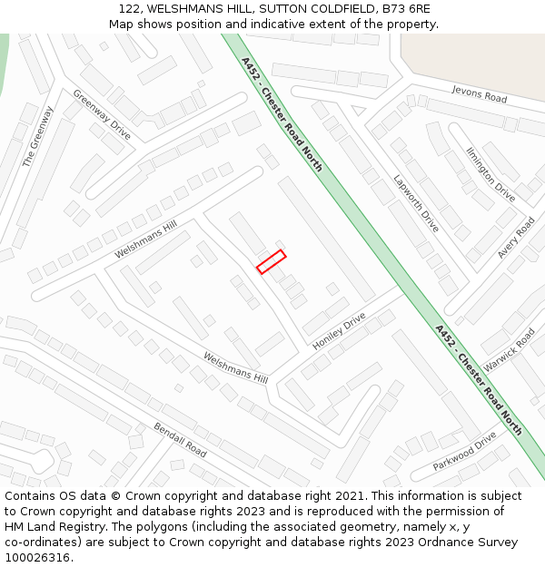 122, WELSHMANS HILL, SUTTON COLDFIELD, B73 6RE: Location map and indicative extent of plot