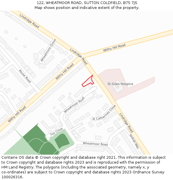 122, WHEATMOOR ROAD, SUTTON COLDFIELD, B75 7JS: Location map and indicative extent of plot