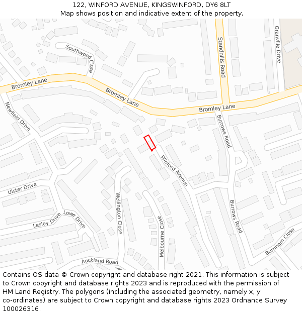 122, WINFORD AVENUE, KINGSWINFORD, DY6 8LT: Location map and indicative extent of plot