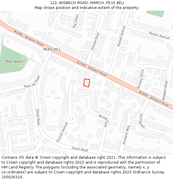 122, WISBECH ROAD, MARCH, PE15 8EU: Location map and indicative extent of plot