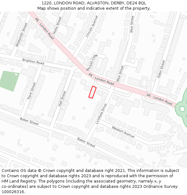 1220, LONDON ROAD, ALVASTON, DERBY, DE24 8QL: Location map and indicative extent of plot