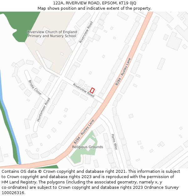 122A, RIVERVIEW ROAD, EPSOM, KT19 0JQ: Location map and indicative extent of plot
