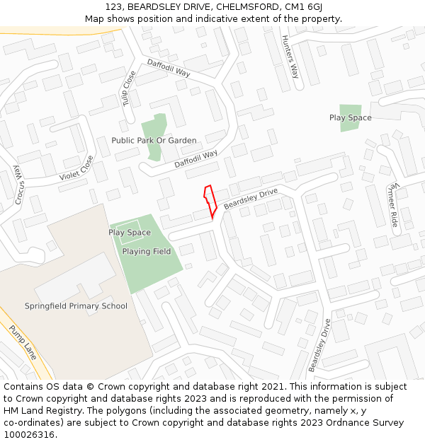 123, BEARDSLEY DRIVE, CHELMSFORD, CM1 6GJ: Location map and indicative extent of plot