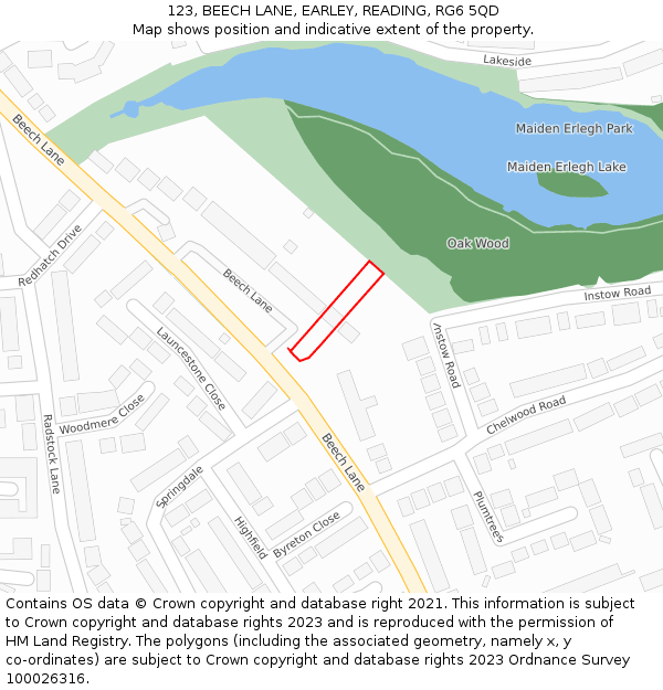 123, BEECH LANE, EARLEY, READING, RG6 5QD: Location map and indicative extent of plot