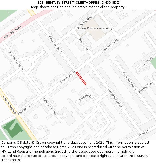 123, BENTLEY STREET, CLEETHORPES, DN35 8DZ: Location map and indicative extent of plot
