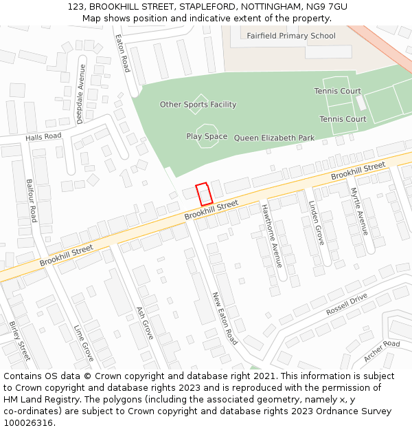 123, BROOKHILL STREET, STAPLEFORD, NOTTINGHAM, NG9 7GU: Location map and indicative extent of plot
