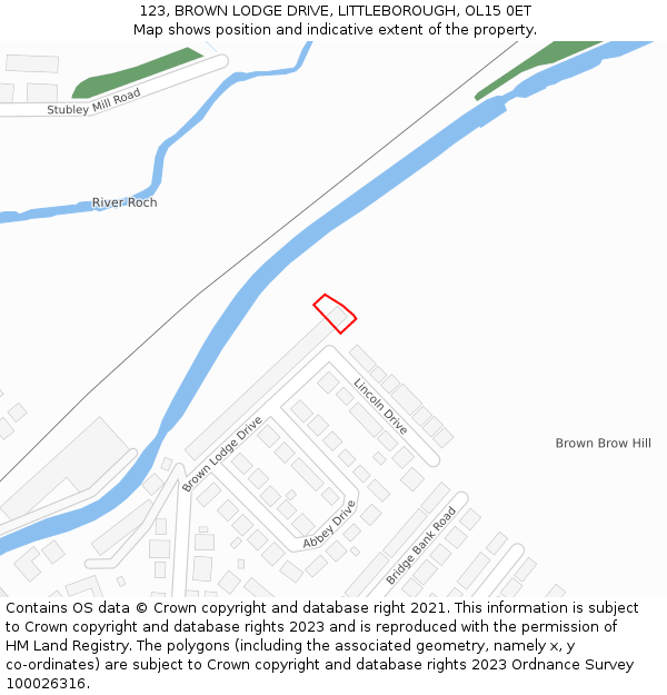 123, BROWN LODGE DRIVE, LITTLEBOROUGH, OL15 0ET: Location map and indicative extent of plot