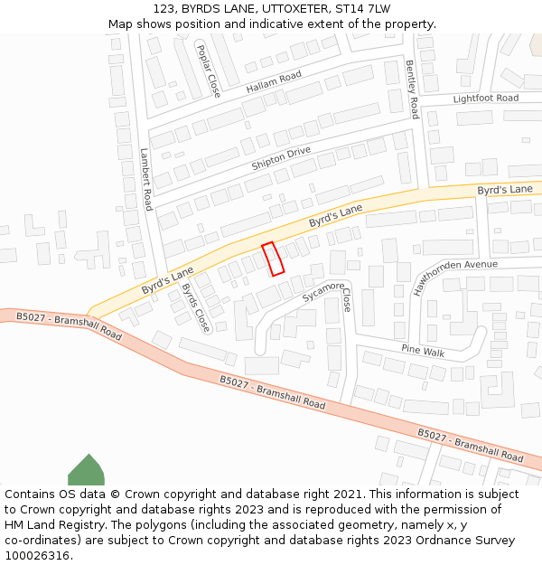 123, BYRDS LANE, UTTOXETER, ST14 7LW: Location map and indicative extent of plot