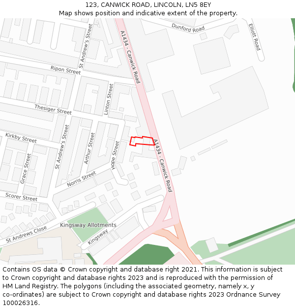 123, CANWICK ROAD, LINCOLN, LN5 8EY: Location map and indicative extent of plot