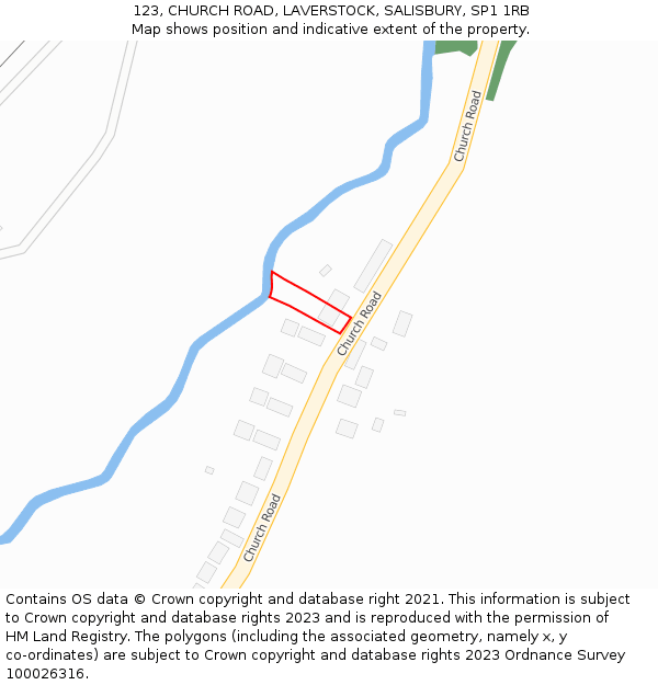 123, CHURCH ROAD, LAVERSTOCK, SALISBURY, SP1 1RB: Location map and indicative extent of plot