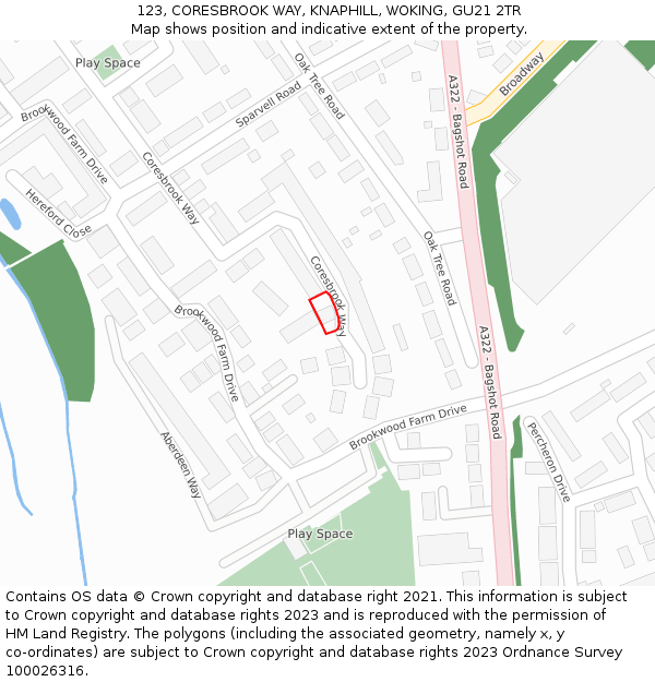 123, CORESBROOK WAY, KNAPHILL, WOKING, GU21 2TR: Location map and indicative extent of plot