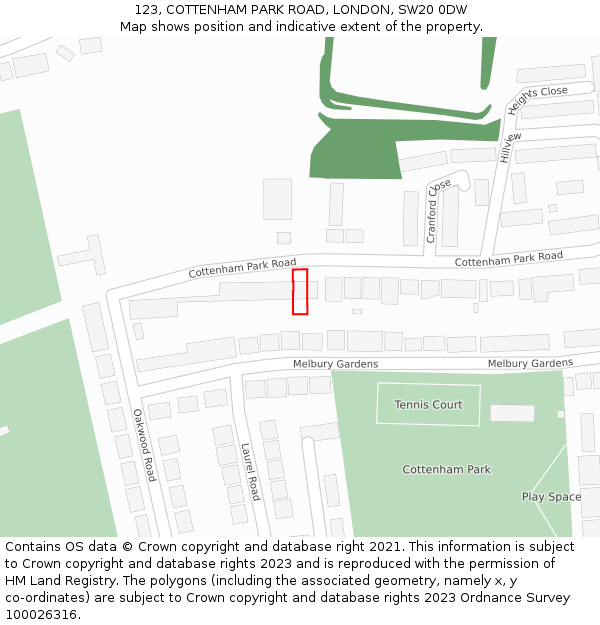 123, COTTENHAM PARK ROAD, LONDON, SW20 0DW: Location map and indicative extent of plot