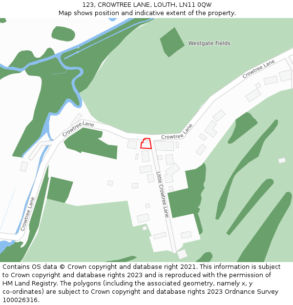 123, CROWTREE LANE, LOUTH, LN11 0QW: Location map and indicative extent of plot