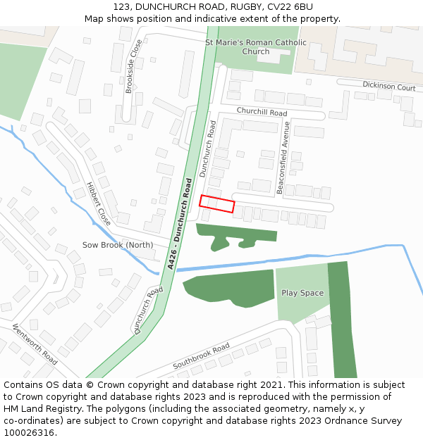 123, DUNCHURCH ROAD, RUGBY, CV22 6BU: Location map and indicative extent of plot