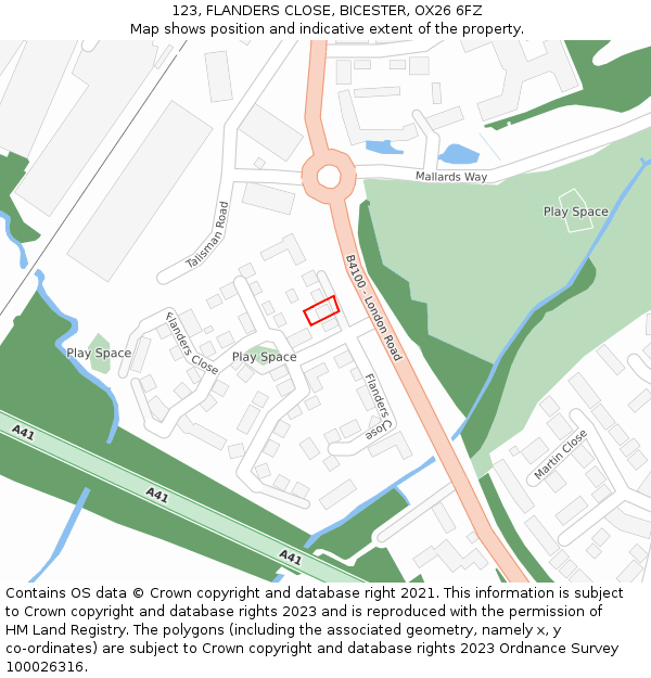 123, FLANDERS CLOSE, BICESTER, OX26 6FZ: Location map and indicative extent of plot