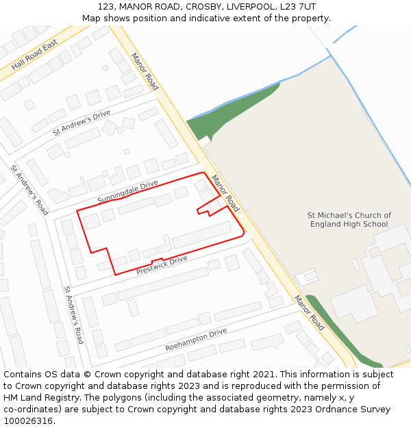 123, MANOR ROAD, CROSBY, LIVERPOOL, L23 7UT: Location map and indicative extent of plot