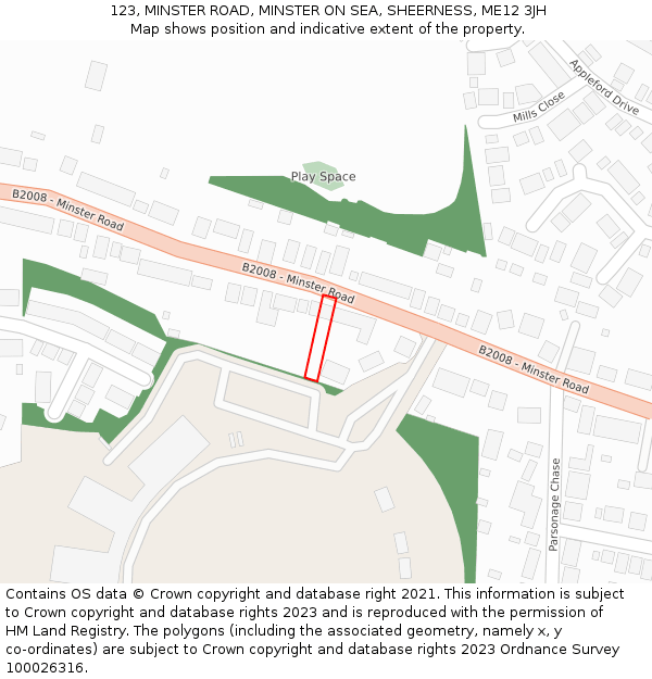 123, MINSTER ROAD, MINSTER ON SEA, SHEERNESS, ME12 3JH: Location map and indicative extent of plot