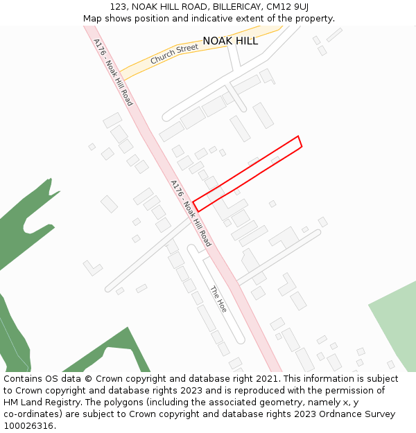 123, NOAK HILL ROAD, BILLERICAY, CM12 9UJ: Location map and indicative extent of plot
