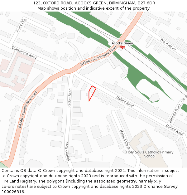 123, OXFORD ROAD, ACOCKS GREEN, BIRMINGHAM, B27 6DR: Location map and indicative extent of plot