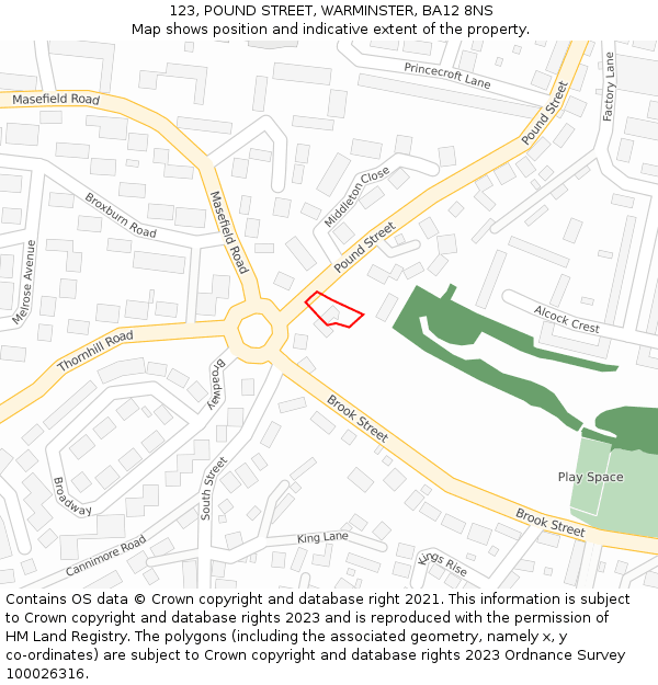 123, POUND STREET, WARMINSTER, BA12 8NS: Location map and indicative extent of plot