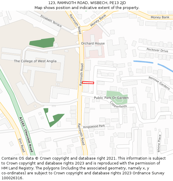 123, RAMNOTH ROAD, WISBECH, PE13 2JD: Location map and indicative extent of plot