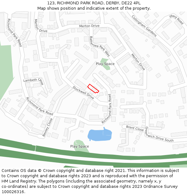 123, RICHMOND PARK ROAD, DERBY, DE22 4PL: Location map and indicative extent of plot