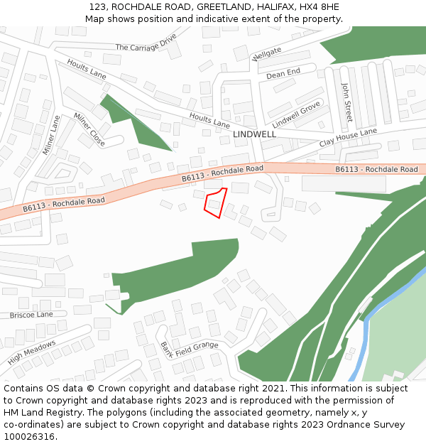 123, ROCHDALE ROAD, GREETLAND, HALIFAX, HX4 8HE: Location map and indicative extent of plot