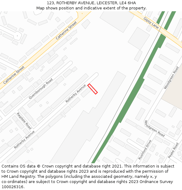 123, ROTHERBY AVENUE, LEICESTER, LE4 6HA: Location map and indicative extent of plot