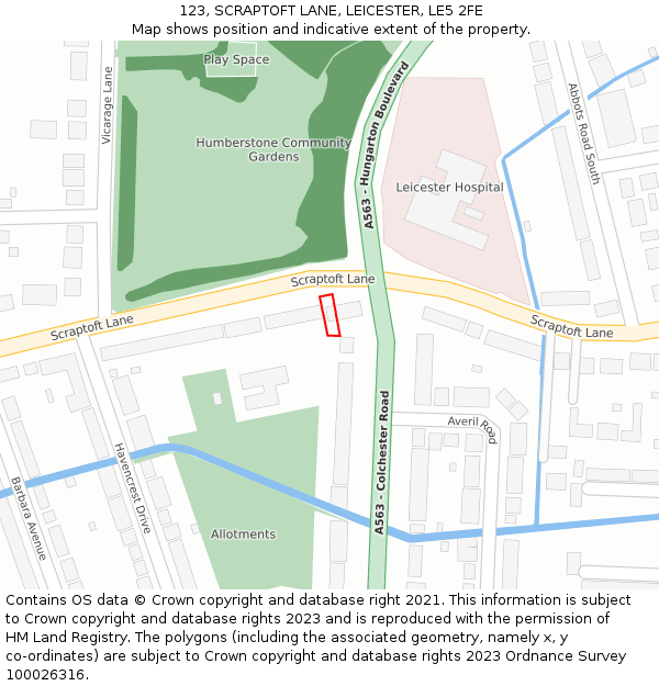 123, SCRAPTOFT LANE, LEICESTER, LE5 2FE: Location map and indicative extent of plot